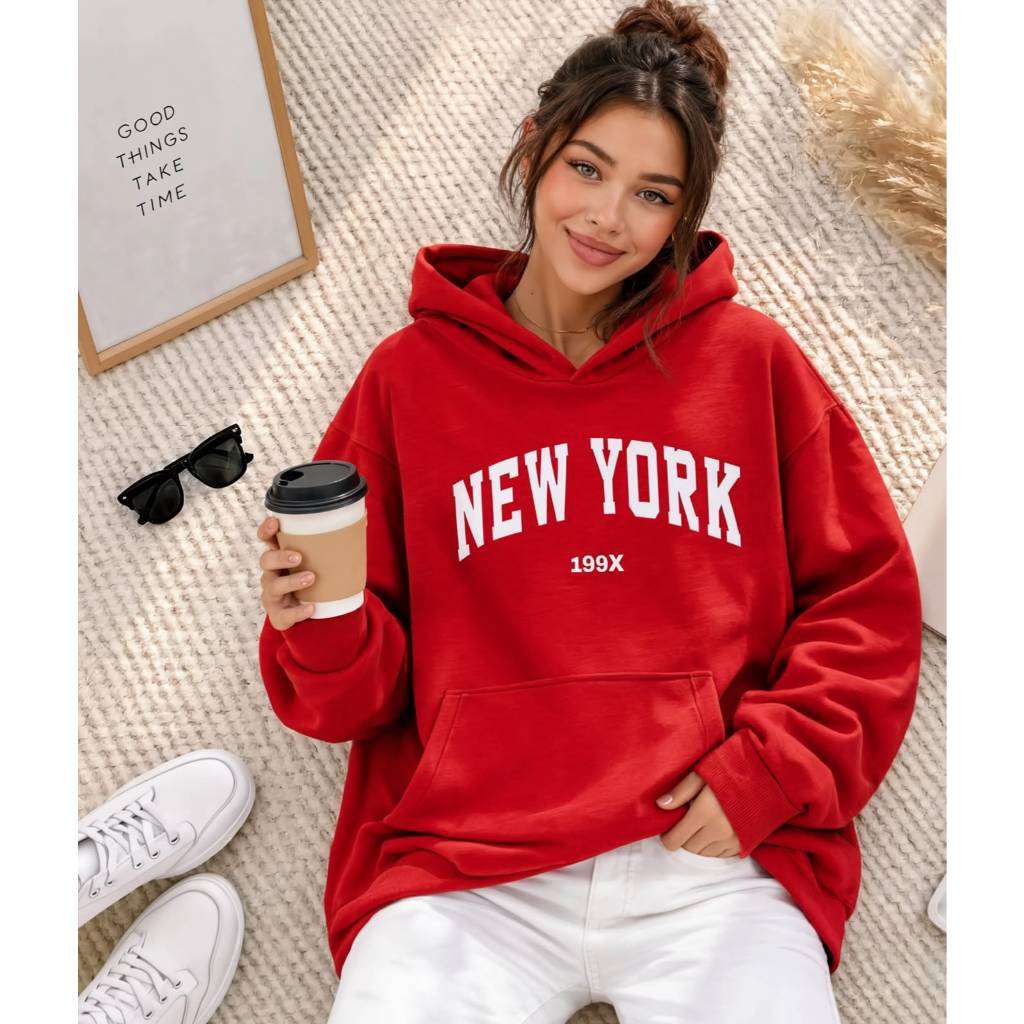 Blusas De Frio Moletom Bolso Canguru Capuz New York