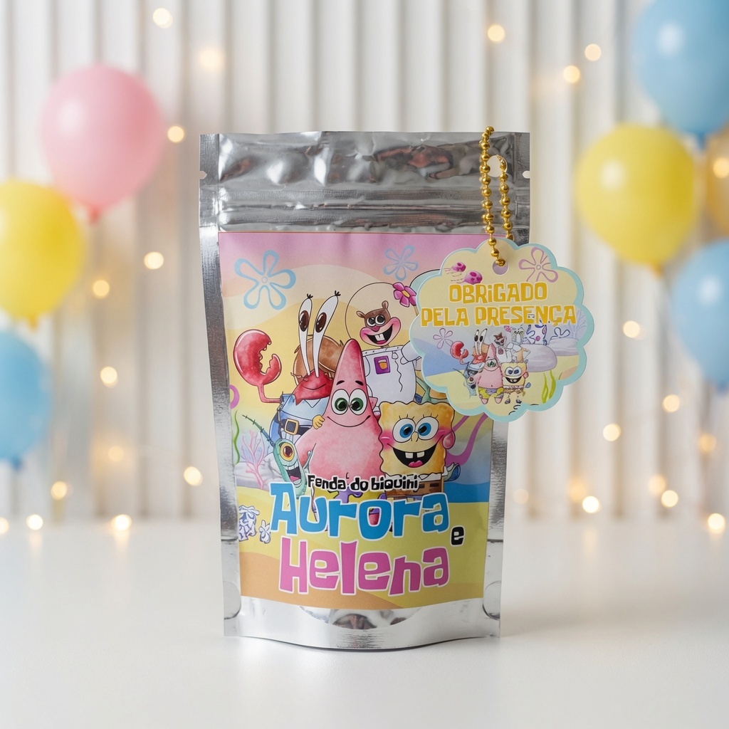 Saquinho Metalizado Bob Esponja Personalizado | Lembrancinha Festa Infantil | Aniversário