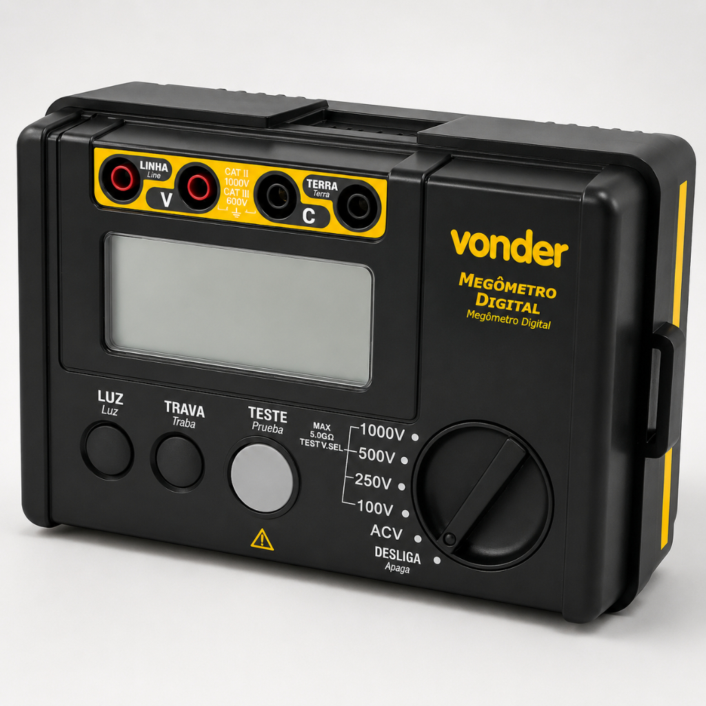 Megômetro Digital 1000V Medidor de Resistência de Isolamento CAT III 600V com Bolsa