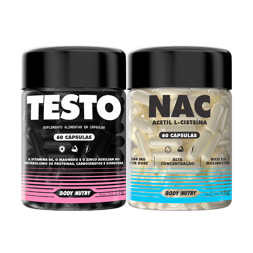 Kit Testo Feminy 60 Cáps + NAC 60 Cáps N-Acetil Cisteína 600mg Saúde Respiratóri