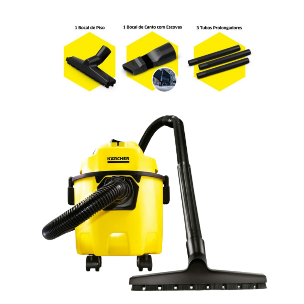 Aspirador de Pó e Água Kärcher WDL1 1500W 10L com Função Soprador e Filtros Lavá