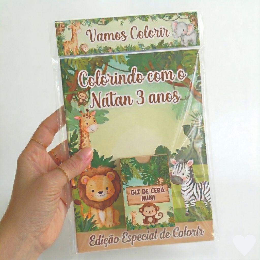 Kit Livro de Colorir Lembrancinha de Aniversário Infantil Safari Aquarela