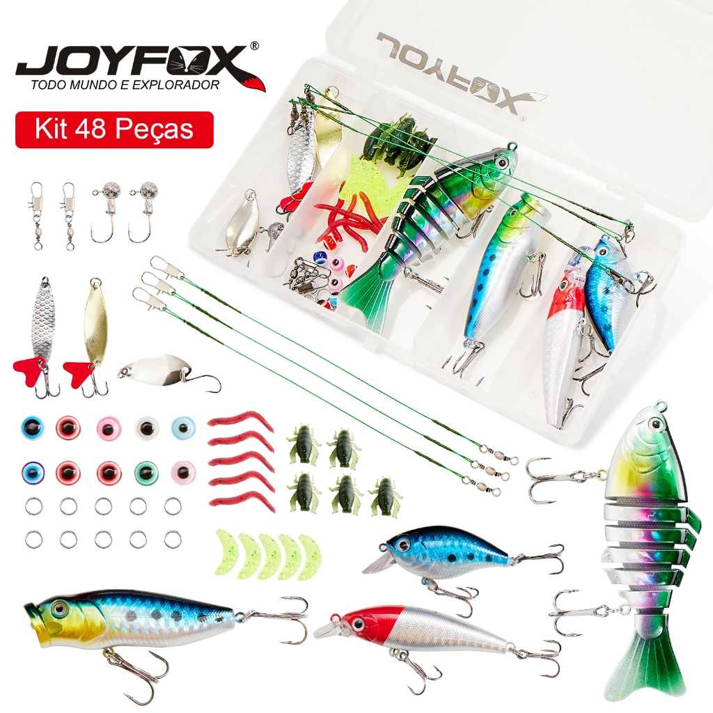 Kit De Iscas Artificiais De Pesca JOYFOX 48 Peças Com Estojo Articulada Sapo Col