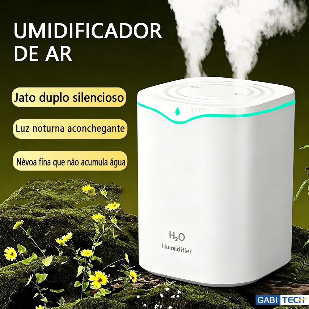 Umidificador De Ar Aromatizador Grande 2L De Ambiente Ultrassonico  Purificador Led Difusor Eletrico