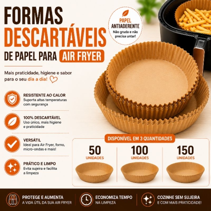 Forma De Papel Air Fryer Descartável Antiaderente Forro – Não Suja | Forma Air Fryer 50 100 150 Unidades