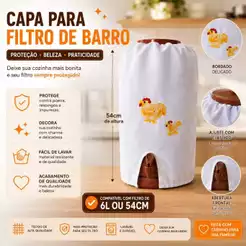 Capa Para Filtro de Barro 6L - 54cm altura em Tecido Oxford com Bordado Galinha