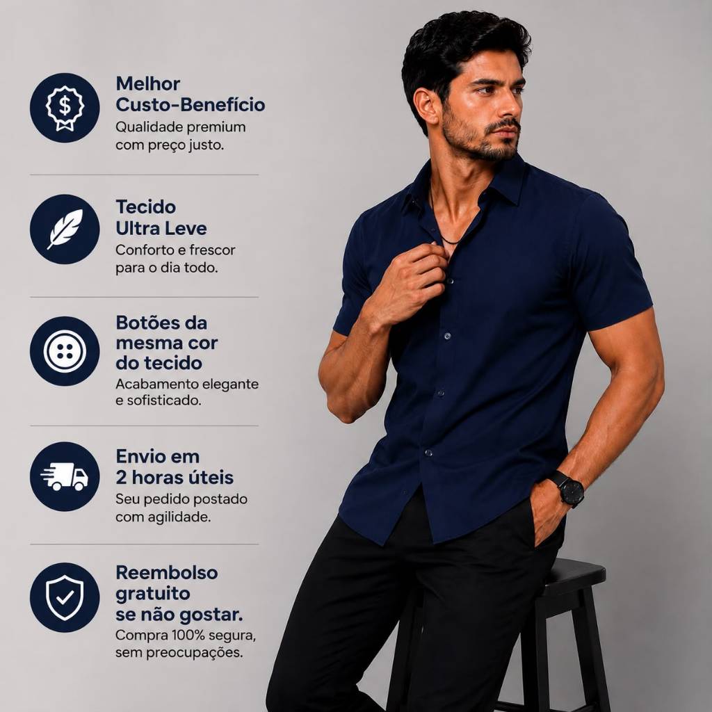 Camisa Social Masculina Manga Curta Lisa Basica Dia Dos Pais Envio Imediato