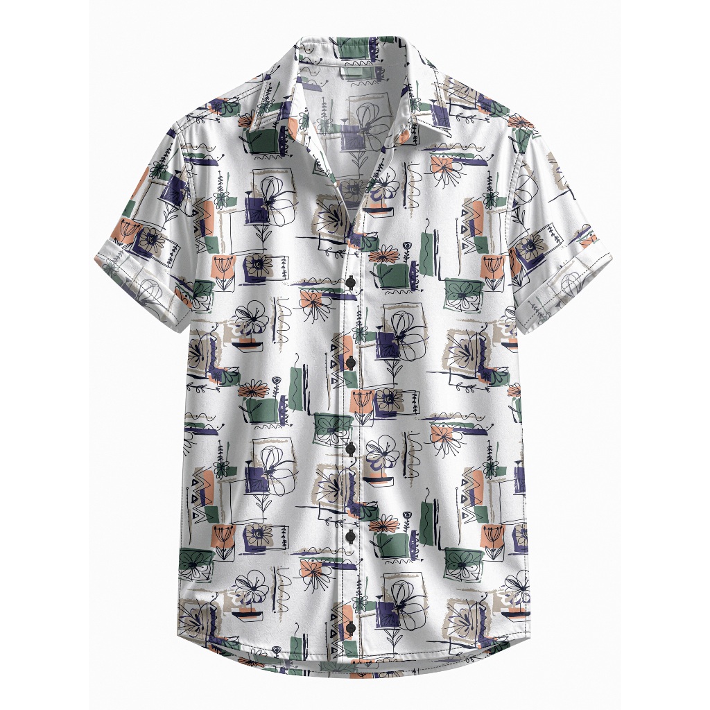 Camisa De Botão Floral Vintage Estampa Desenhada Moderna [Ref-175]