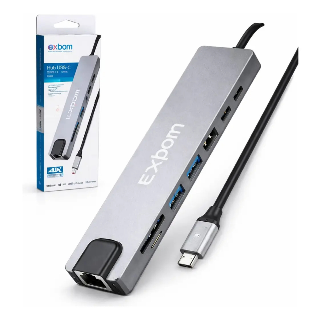 Hub Usb-c Exbom 8 Em 1 Usb 3.1 Hdmi Rj45 Ethernet Sd Tf Pd Dock Station Adaptador Tipo C Compatível Notebook Macbook Pc