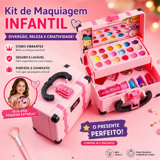 Maleta Maquiagem Infantil Seguro Lavável Não Tóxico, Kit Completo Para Meninas Presente 3…