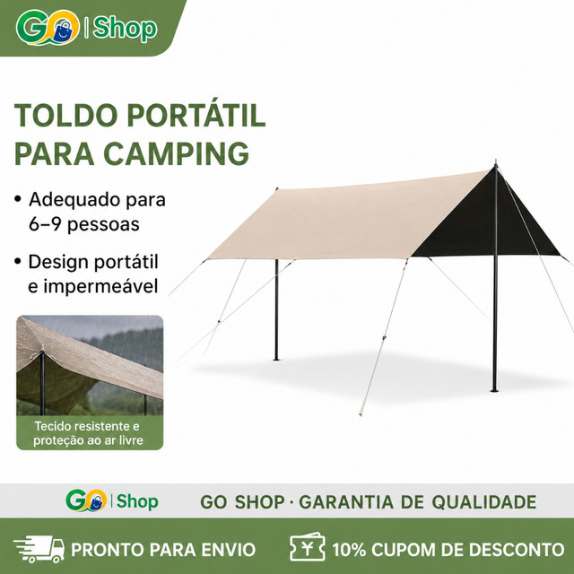 GOSHOP Toldo Camping Impermeável Anti-UV, Tenda de Lona para Piquenique, Praia e Aventuras ao Ar Livre