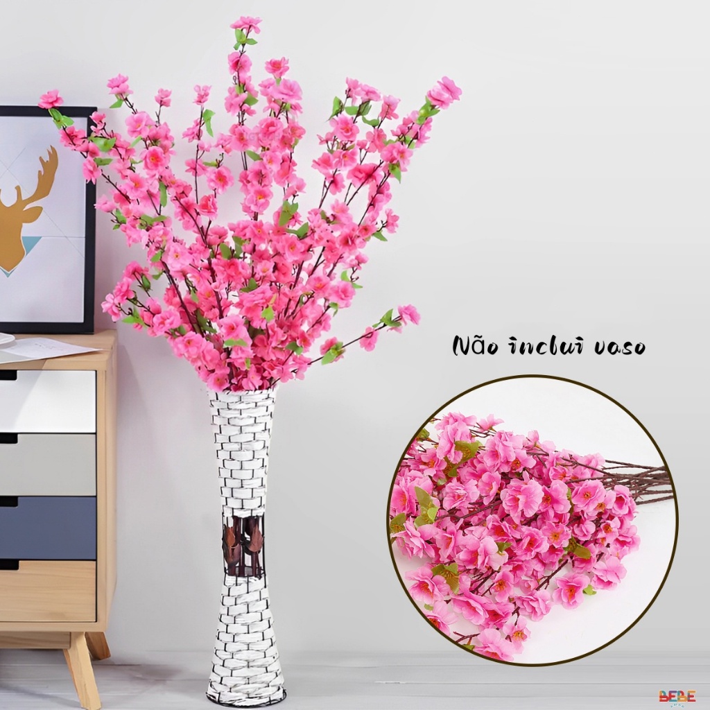 5-10 Flor De Cerejeira Artificial Grande Alta Galho Rosa Para Decoração Flor De Pessegueiro Falsas