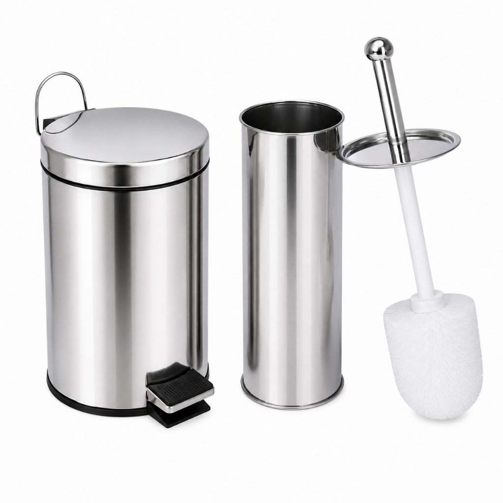 Lixeira Inox 3 ou 5 Litros C/ Pedal Cesto Removível ou Lixeira + Escova Sanitária Banheiro Cozinha