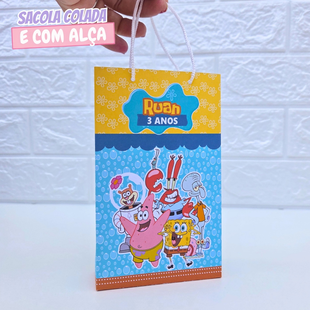 Sacolinha Personalizada Bob Esponja Menino P | Sacolinha Surpresa | Lembrancinha | Aniversário