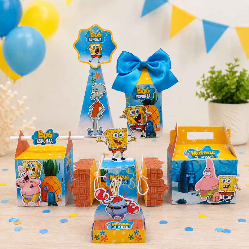Kit festa Bob Esponja Personalizado para festa Infantil | Lembrancinhas de festa Bob Esponja