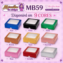 Embalagem MB59 com Visor em papel Laminado Colorido- 15x15x04cm- Pacotes com 10 unidades