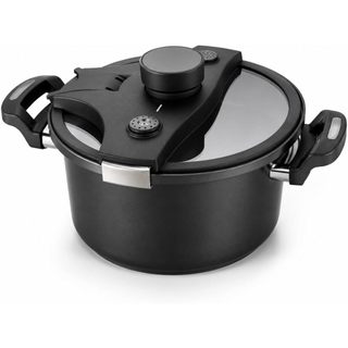 Panela de Pressão Luxo Preta 6 Litros Revestido Cerâmica Fechadura Automática Segura Anti Explosão