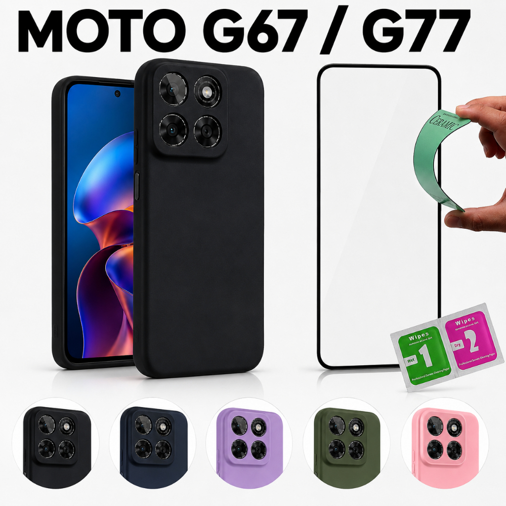 Motorola Moto G67 / G77 Capa Silicone Aveludada Premium Anti Impacto Proteção De Câmera + 9D película protetora