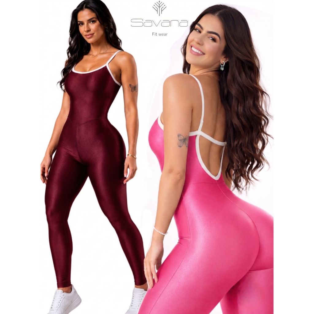 Macacão Fitness Feminino Modelador Viés Contraste Suplex Zero Transparência Entrada Bojo Academia