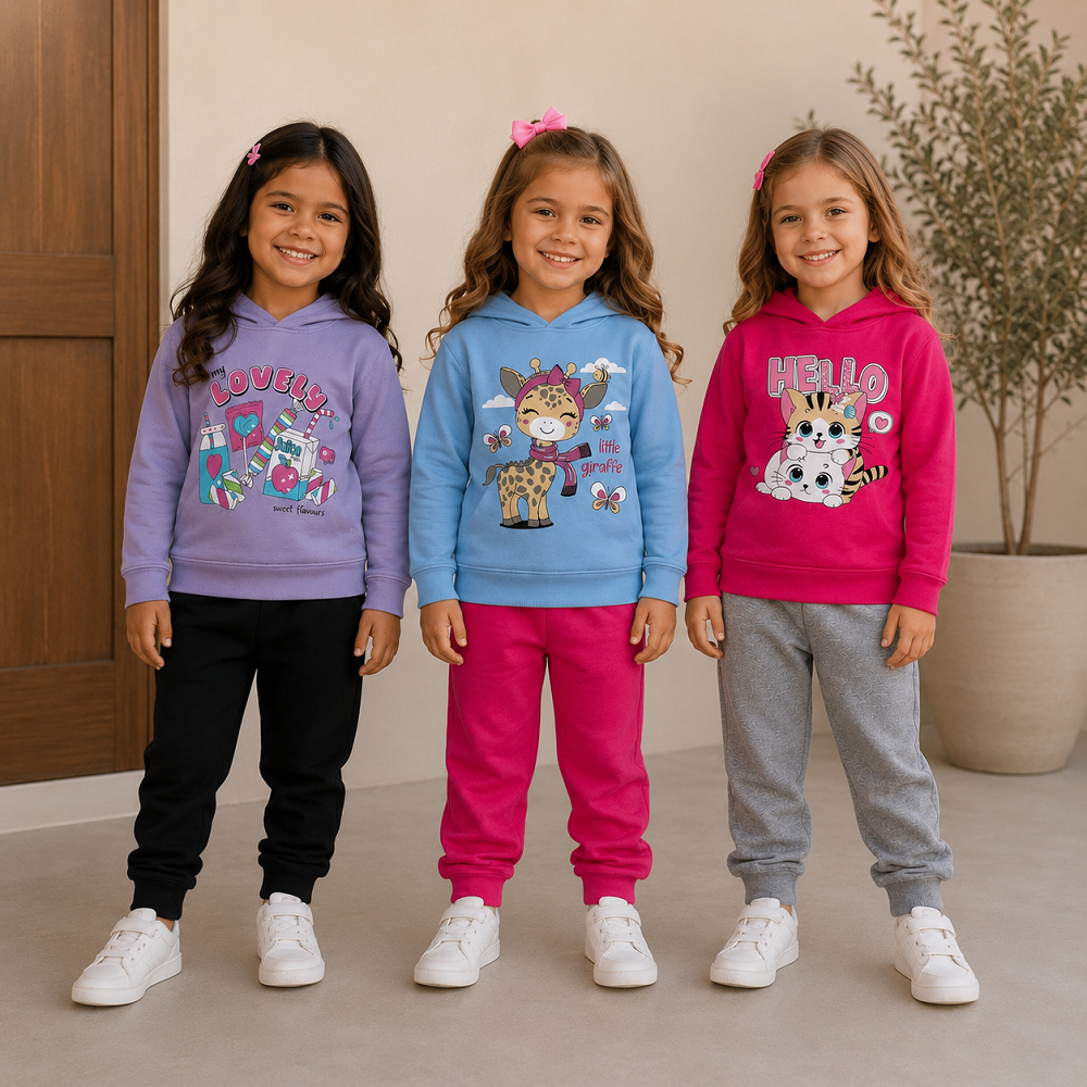Conjunto Moletom Infantil Menina | Conjuntos do 01 ao 08 | Casaco com Capuz + Calça de Moletom Peluciado