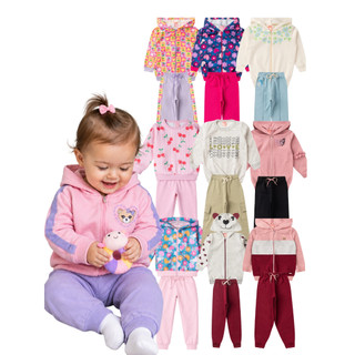 Kit 6 Peças Conjunto Moletom Infantil Menina Bebê Inverno Peluciado Quentinho 1 ao 8 Anos 3 Casacos 3 Calças Sortido