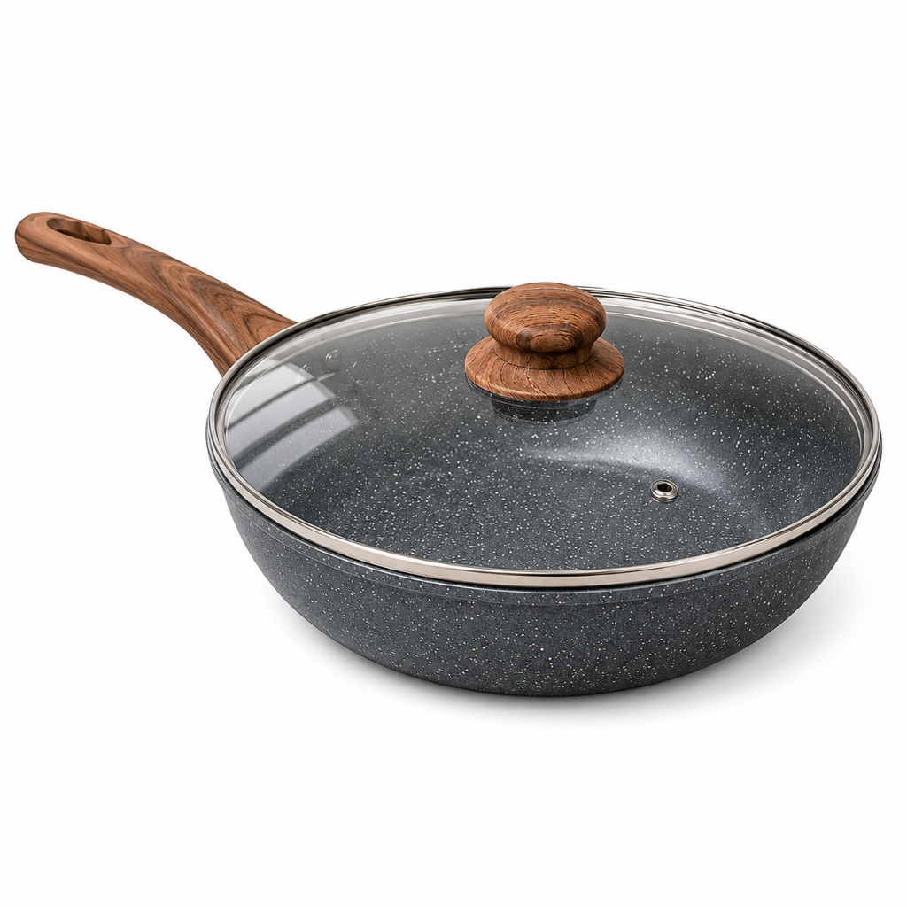 Frigideira Wok 28cm Revestimento Nanocerâmico Granito Verde Creme Fogão a Gás Indução Vitrocerâmico
