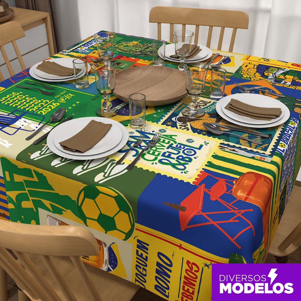 Toalha de Mesa Quadrada Brasilidades 1,40x1,40m Decoração Casa Sublimado Em Tecido - 4 Lugares