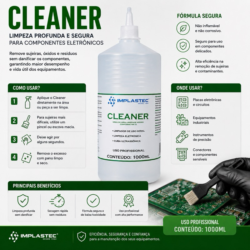 Cleaner 1 Litro Limpeza De Eletrônicos 99,5% Pci Uso Geral Incolor 1lt — imagem 2 de 2