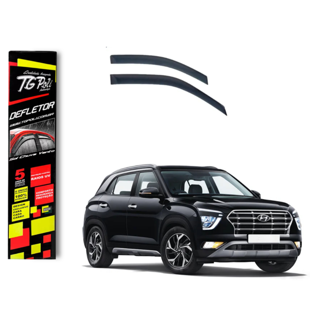 Calha de Chuva Hyundai Creta 2017 a 2022 4 portas TG Poli Defletor Portas Protetor Janelas Fumê