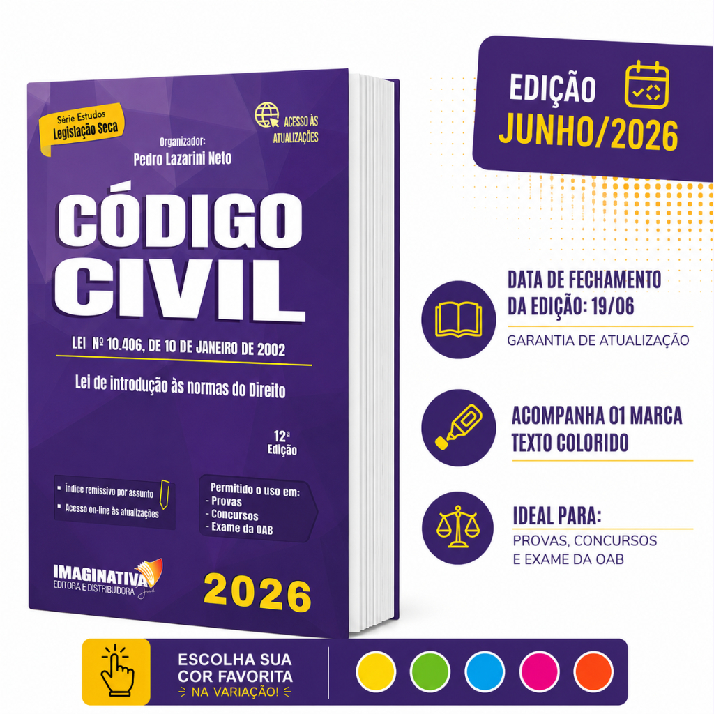 Código Civil 2026 12ª Edição + marca texto | kit de estudos