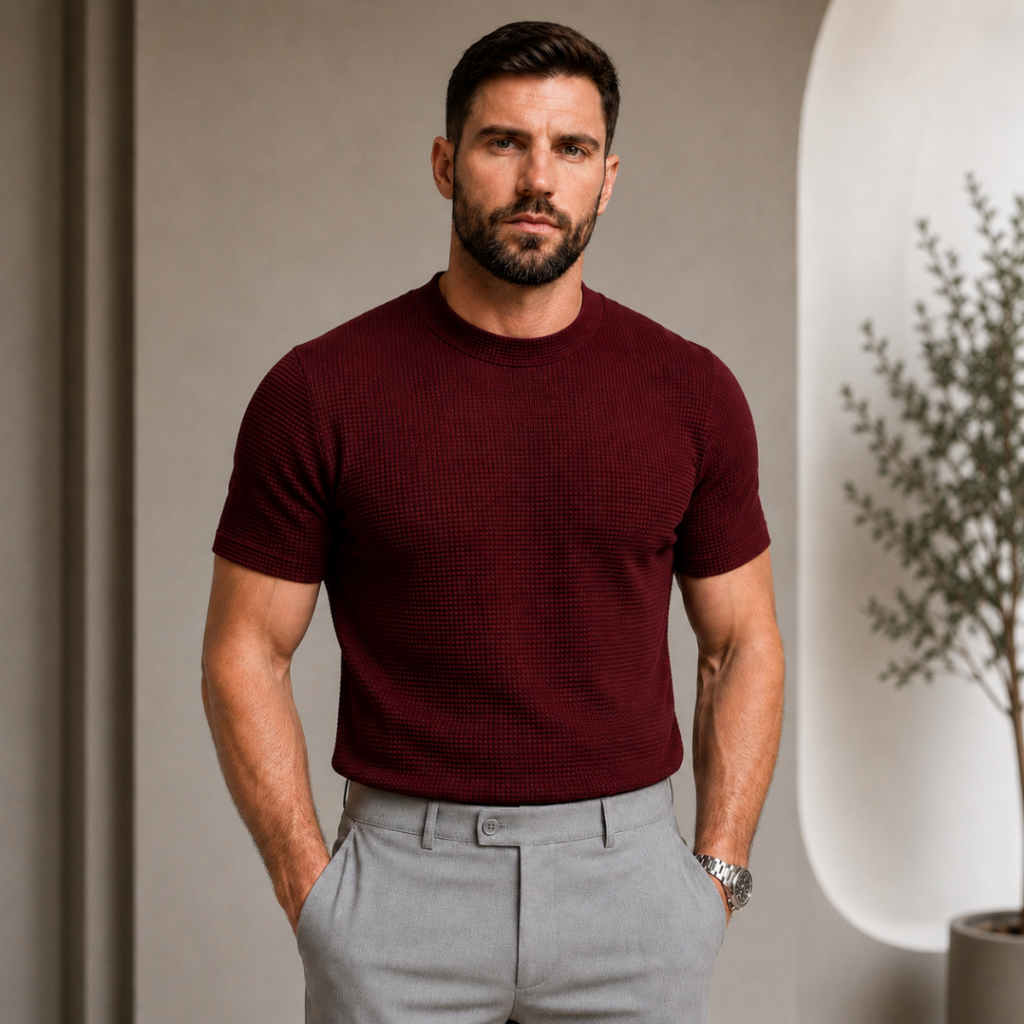 Camiseta Masculina Malha Texturizada Básica Casual Algodão Premium Elegante