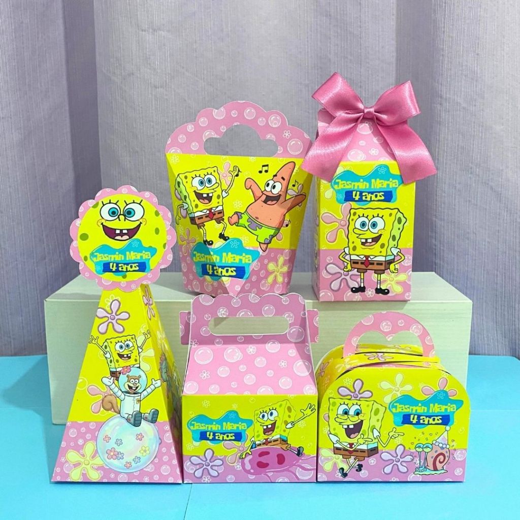 Kit Festa Bob Esponja Menina Caixinhas personalizadas -Pegue e Monte -  Lembrancinha de festa Infantil aniversário.