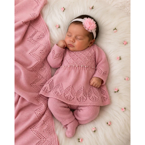 Vestido/Calça/Manta saida maternidade malha tricot luxo bebê menina rn perolas bordadas 0 a 3 meses