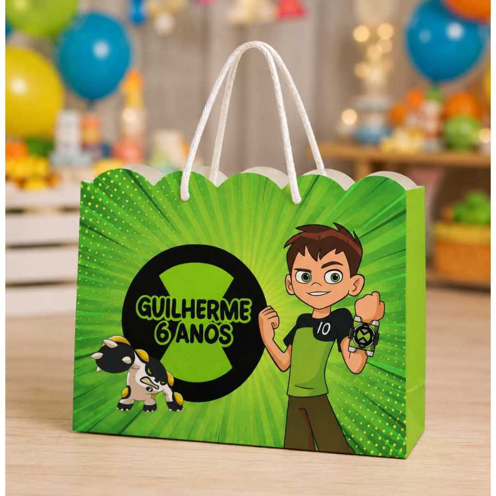 Bolsinha de Papel Personalizada Ben 10 Nome e Idade PEGUE E MONTE (20x15x5) Kit Festa Infantil Lembrancinha Aniversario
