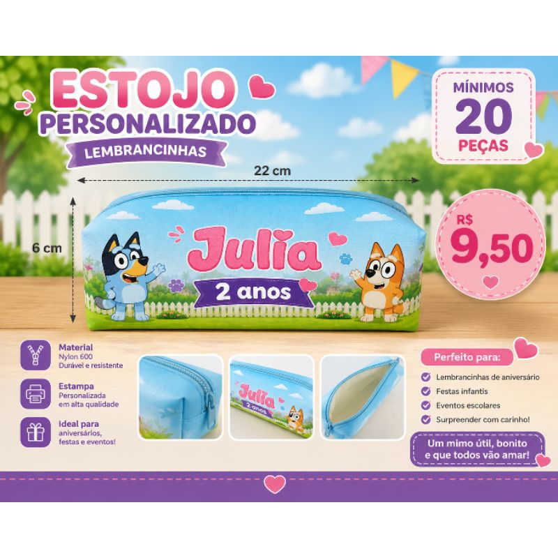 20 Estojos personalizados Bluey Lembrancinha Aniversário Infantil