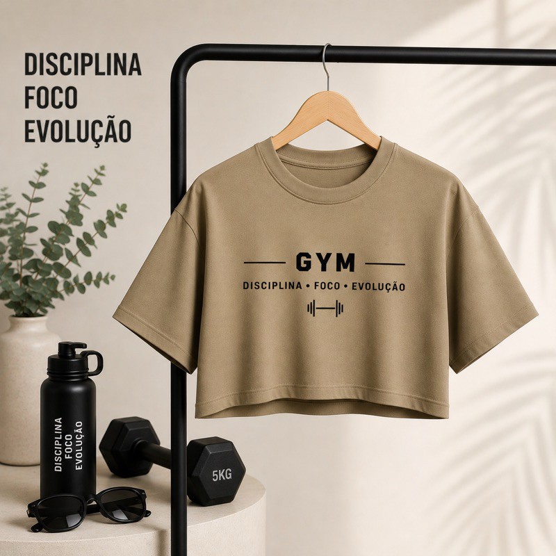 Cropped Oversized Feminino Camiseta Fitness Treino Musculação 100% Algodão Estampada Look Fitnes Envio Imediato