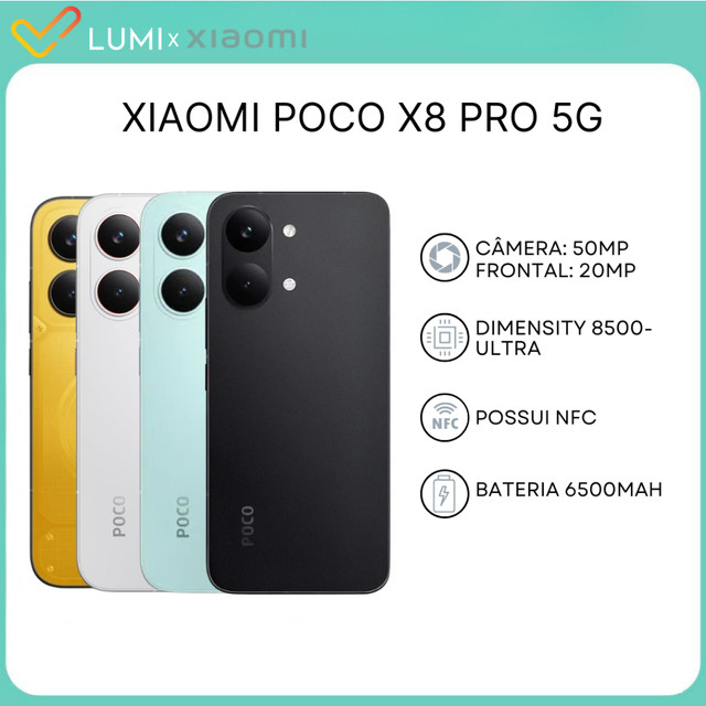 Xiaomi Poco X8 PRO 5G, Versão Global, Câmera 50MP, MediaTek Dimensity 8500-Ultra, Bateria 6500mAh