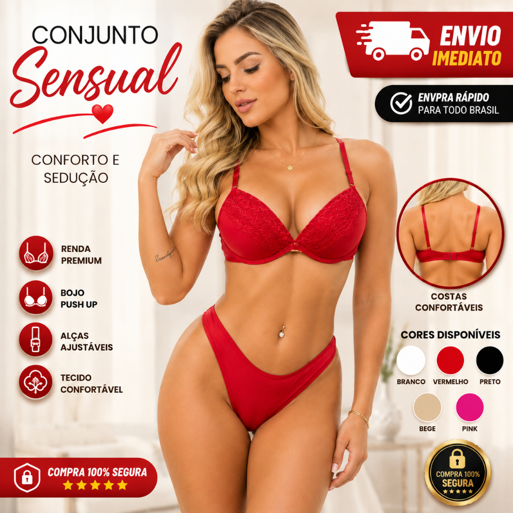 Conjunto de Langerie Feminino Confortavél Calcinha e Sutia Com Bojo Reforçado Tamanho P M G GG