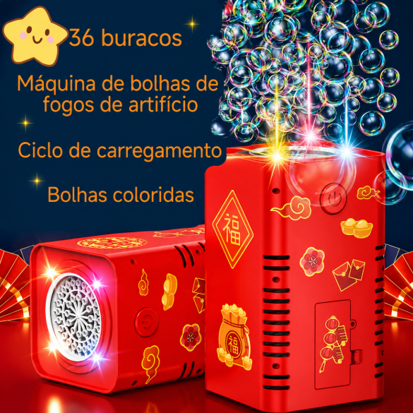 Máquina de Bolhas de Sabão com Fogos de Artifício de Ano Novo - Um Brinquedo Elétrico Popular para Crianças h412