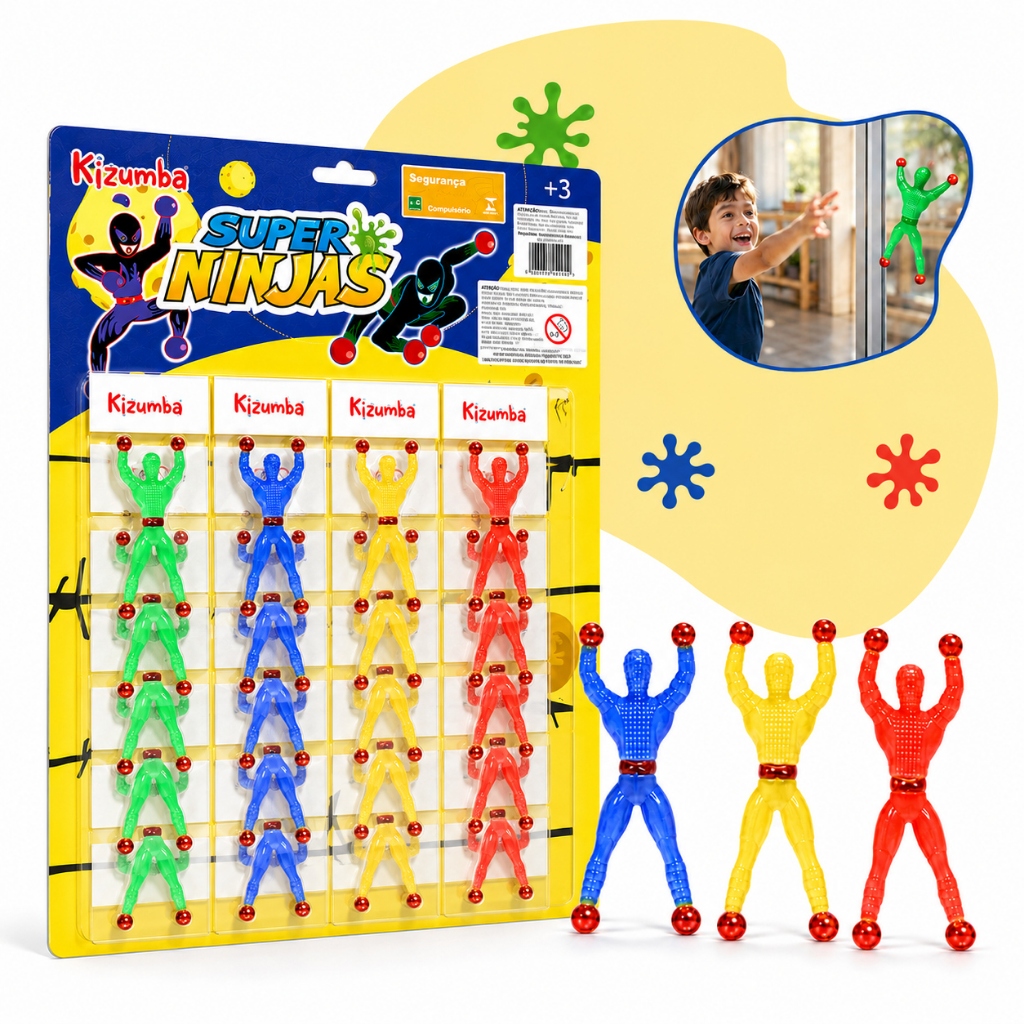 Kit 20 Boneco Ninja Geleca Gruda Na Parede Cartela Sortida Brinquedo Infantil Divertido Kizumba