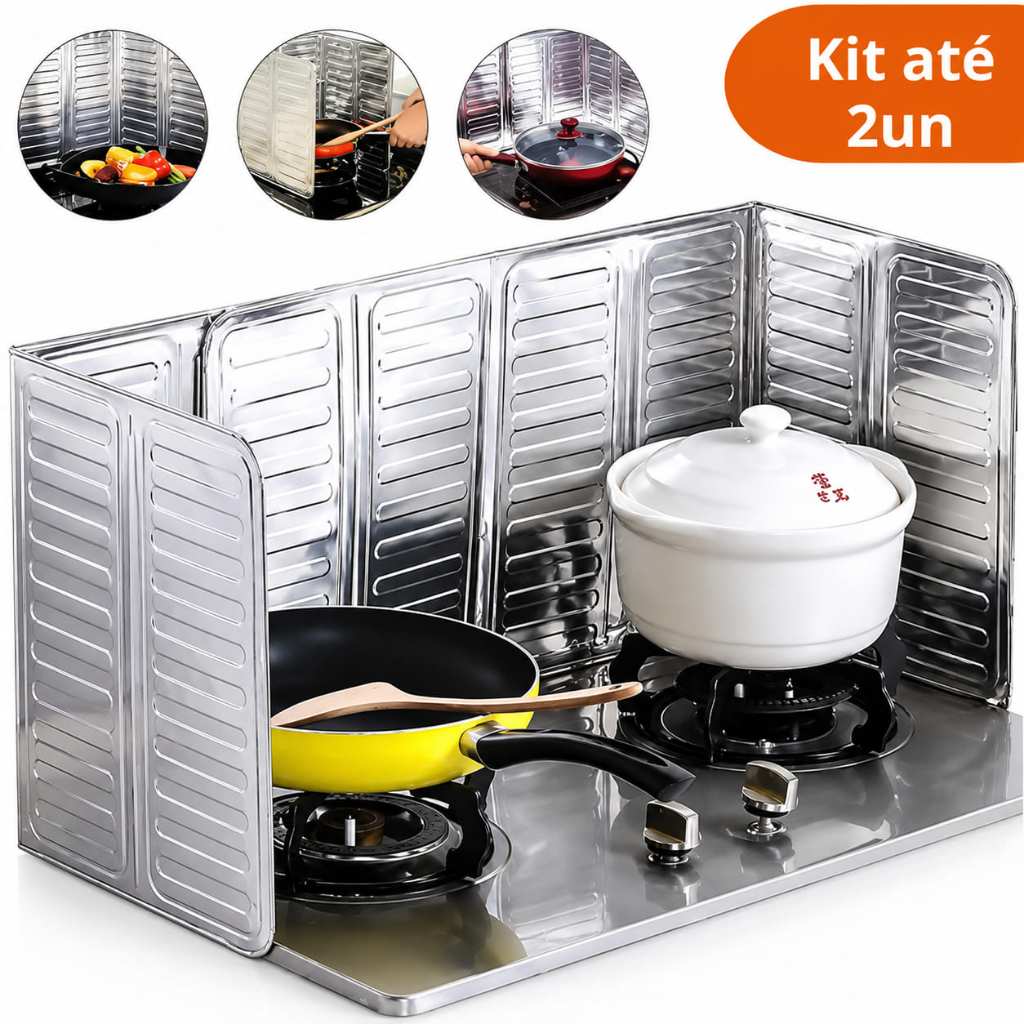 Protetor Anti Respingo Óleo Fogão Alumínio 84x32cm Dobrável Proteção Parede Gordura Cozinha Kit 1 ou 2