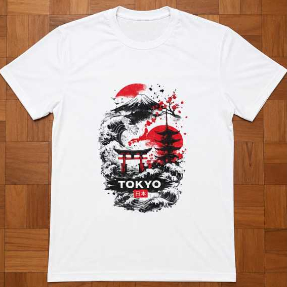 Camiseta Tokyo Japão Estampada Masculina Streetwear Poliéster Premium Estampa DTF Branca