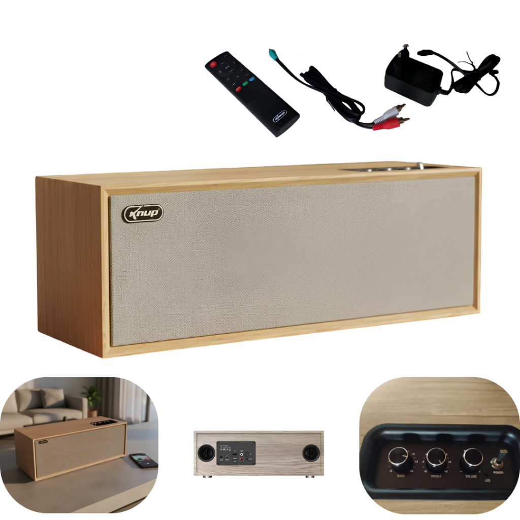 Soundbar de Madeira Caixa de Som para TV 2.0 Canais 100W RMS Bluetooth 5.3 DSP Áudio Home Theater
