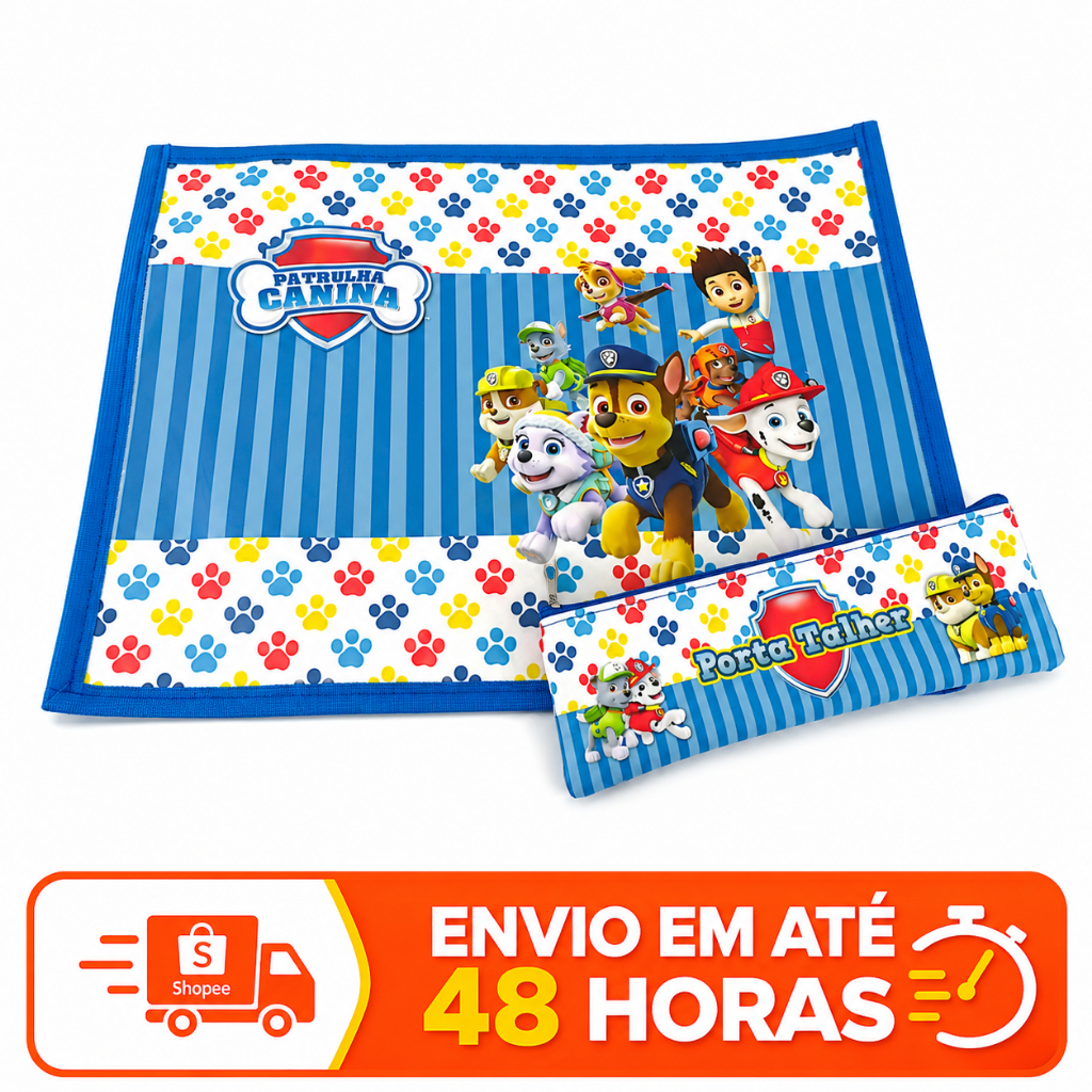 Jogo Americano Infantil IMPERMEÁVEL Porta Talher Personalizado Patrulha Canina Princesas Astronauta