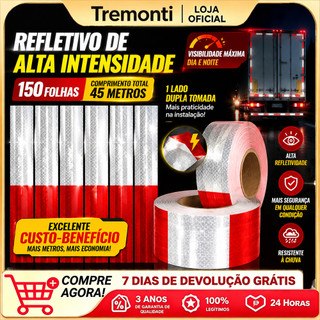 Faixa Refletiva Adesiva 45m/Rolo p/ Caminhão Ônibus Branco/Vermelho 30x5cm – 150 Un