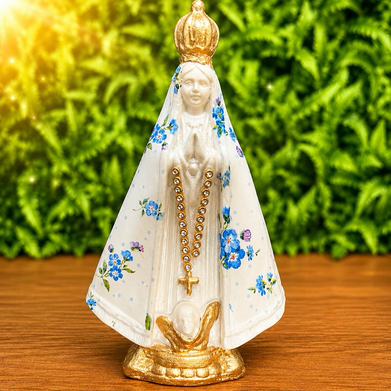 Nossa Senhora Aparecida Italiana 13cm em Decoupagem – Imagem Religiosa Decorativa com Acabamento Artesanal