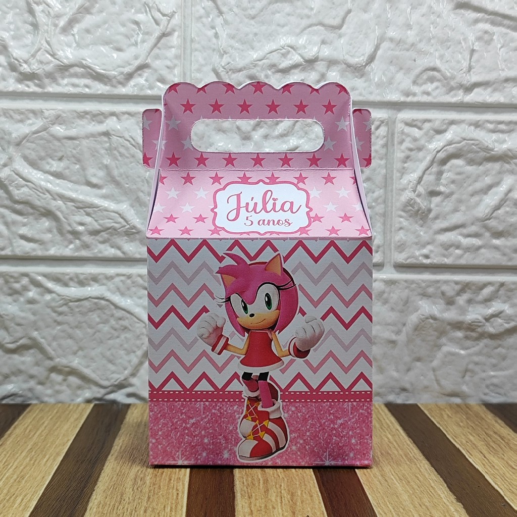 Caixa maletinha personalizada Amy Rose Sonic lembrancinha aniversário infantil surpresa personalizados PEGUE E MONTE