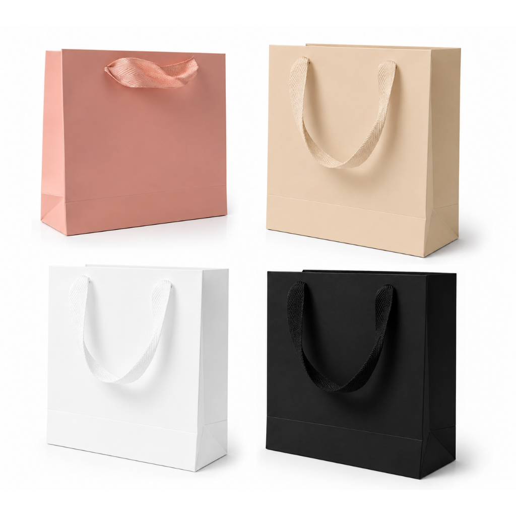 Sacola De Papel Luxo 16,5x16,5x6,5 Rosa Preto Branco Bege Kit 10 Sacolas