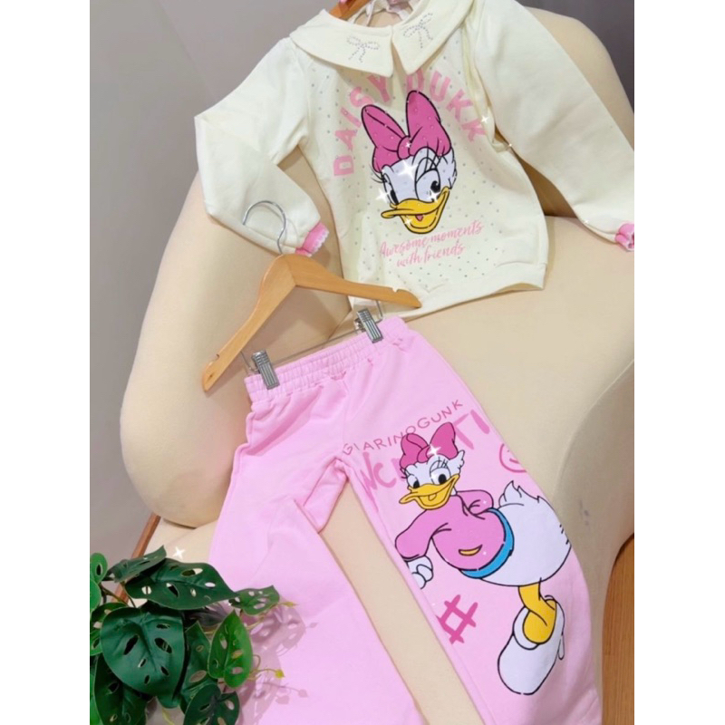 Conjunto Infantil Feminino Moletom Daisy Duck Flanelado com Gola Bordada e Calça Estampada 6, 8 e 10 Anos