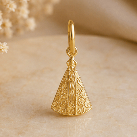 Pingente Mini Terço Nossa Senhora Aparecida 20mm Religioso Folheado A Ouro 18k